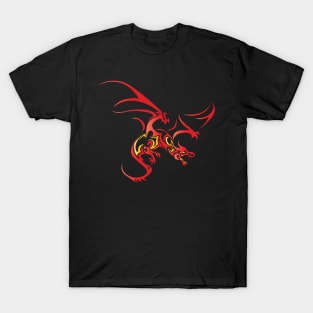 Flying Dragon in Tattoo/Tribal Style, Red T-Shirt